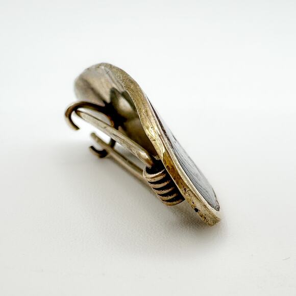 Antique Mother of Pearl Brooch Alpaca Silver with Old Double C Clasp - Picture 12 of 13